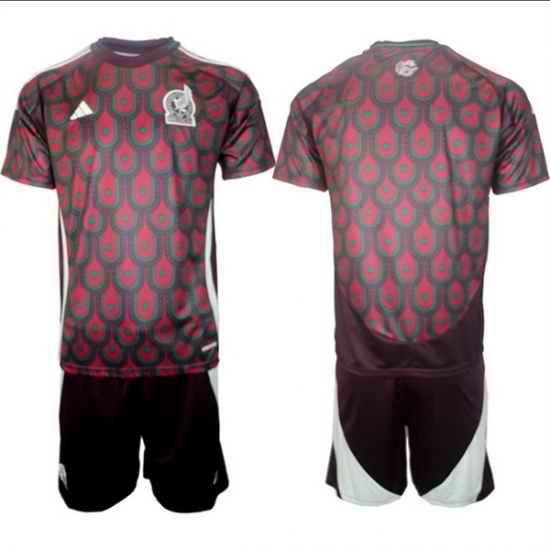 Men Mexico Team Blank 2024 25 Burgundy Home Soccer Jersey Suit